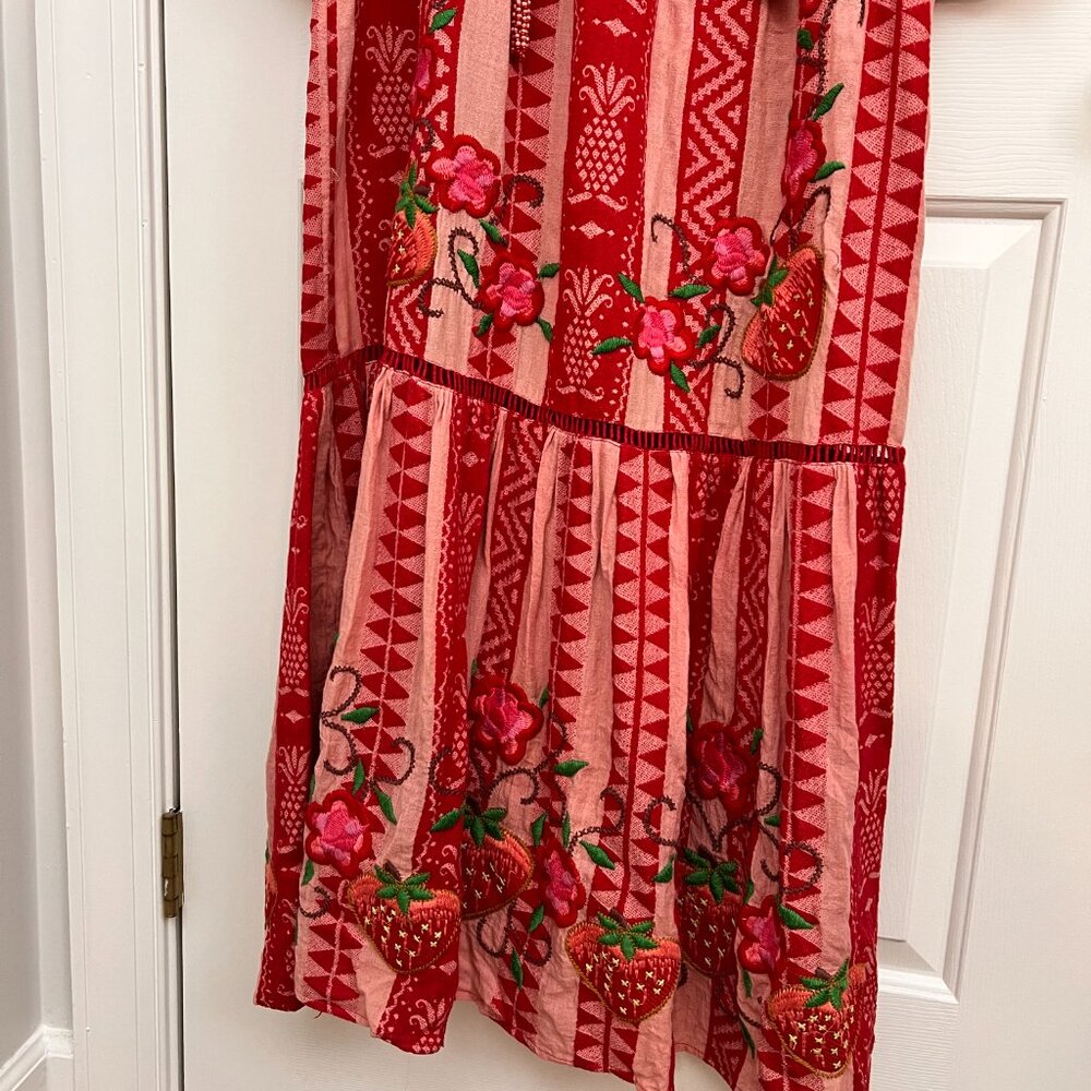 Farm Rio Strawberry Jacquard Cotton Maxi Dress Sz S - Picture 11 of 16